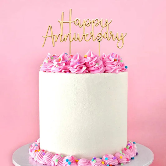 Happy Anniversary Gold Metal Cake Topper