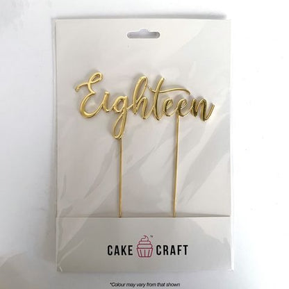 CAKE CRAFT | METAL TOPPER | EIGHTEEN NUMBER 18  | GOLD | 12CM