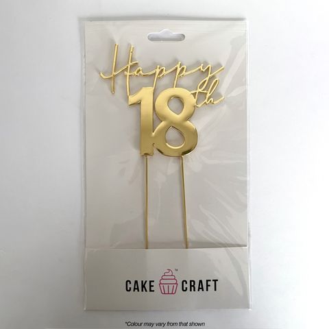 CAKE CRAFT | METAL TOPPER | HAPPY 18TH | GOLD | 12CM
