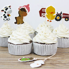 Farm Animals Paper Cupcake Picks 24pcs