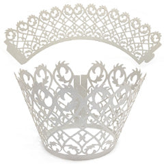 Filigree Pearl Silver Lace Cupcake Wrappers 12pcs