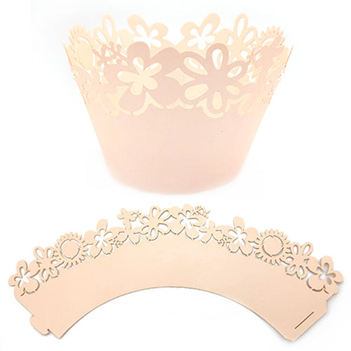 Flower Pearl Rose Pink Lace Cupcake Wrappers 12pcs