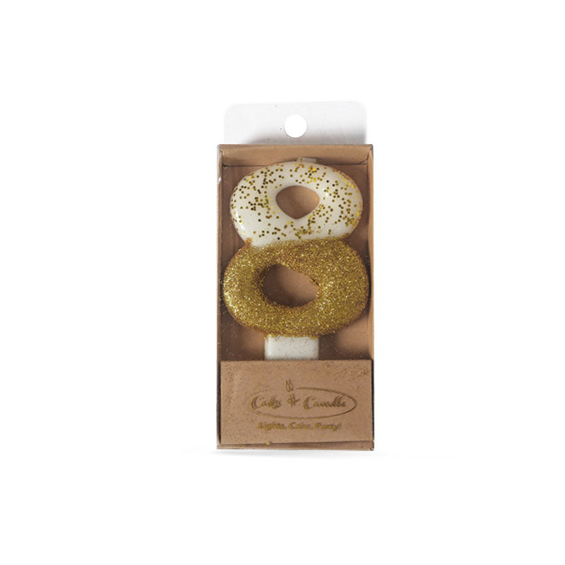 8cm GOLD Glitter Dipped Candle - NUMBER 8