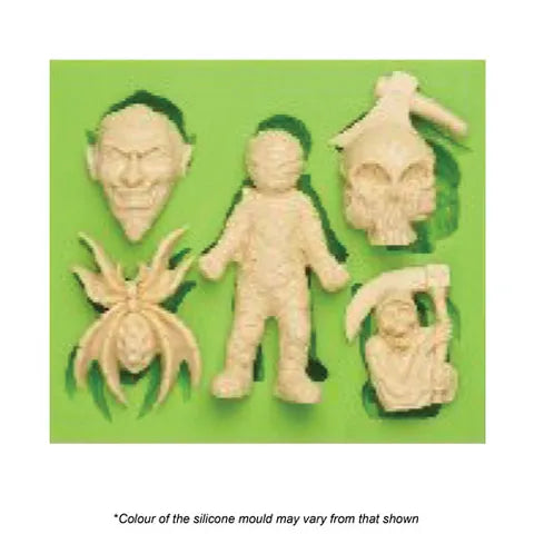 Halloween Scary 5 Character Silicone Mould | Mummy, Devil, Spider, Grim Reaper, Skull, Hatchet