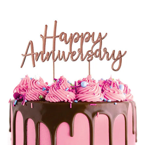 Happy Anniversary Rose Gold Metal Cake Topper