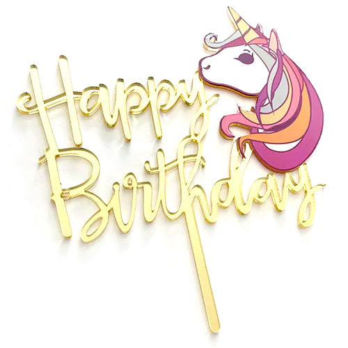 Happy Birthday Unicorn Gold Cake Topper