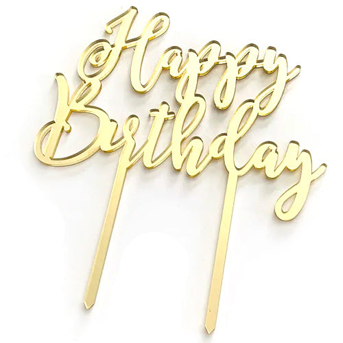 Happy Birthday D2 Gold Acrylic Cake Topper (17.5cm x 12.5cm)