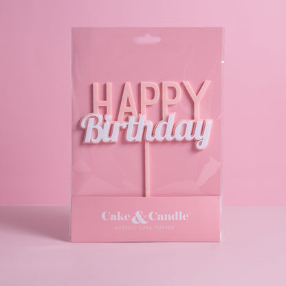 Milkshake Happy Birthday Pastel Pink Strawberry Cake Topper