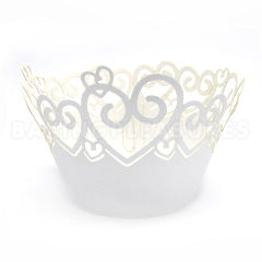 Heart D2 Pearl Off White Lace Cupcake Wrappers 12pcs