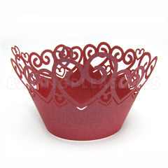 Heart D2 Pearl Red Lace Cupcake Wrappers 12pcs