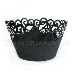 Heart Pearl Gunmetal Black Lace Cupcake Wrappers 12pcs