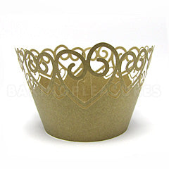 Heart Pearl Dark Gold Lace Cupcake Wrappers 12pcs
