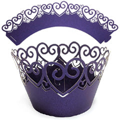Heart Pearl Dark Purple Lace Cupcake Wrappers 12pcs