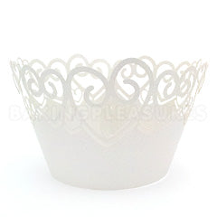 Heart Pearl Light Silver Lace Cupcake Wrappers 12pcs