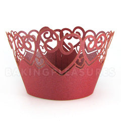 Heart Pearl Red Lace Cupcake Wrappers 12pcs