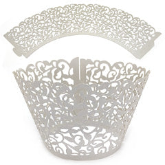 Ivy Pearl Silver Lace Cupcake Wrappers 12pcs