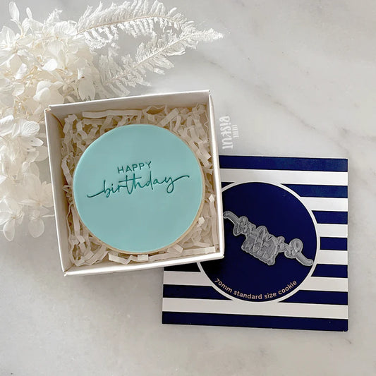 Happy Birthday Tiny Text Stamp (Little Biskut) Cookie Fondant