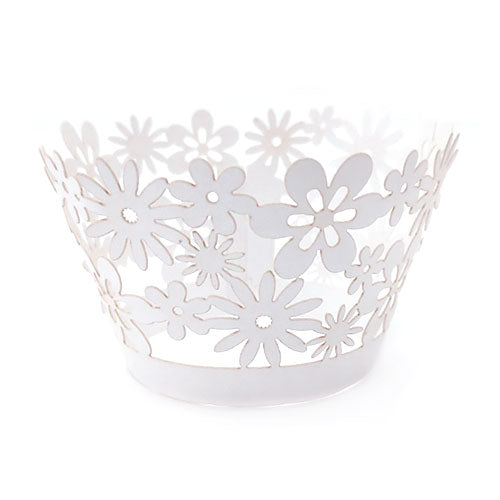 Mini Flowers Pearl Antique White Lace Cupcake Wrappers 12pcs