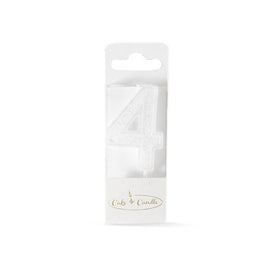 Mini Glitter Candle WHITE - Number 4