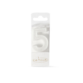 Mini Glitter Candle WHITE - Number 5