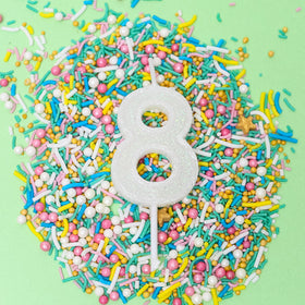 Mini Glitter Candle WHITE - Number 8