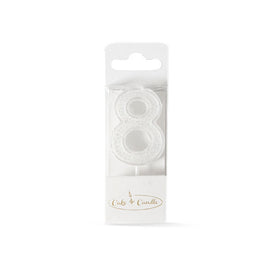 Mini Glitter Candle WHITE - Number 8