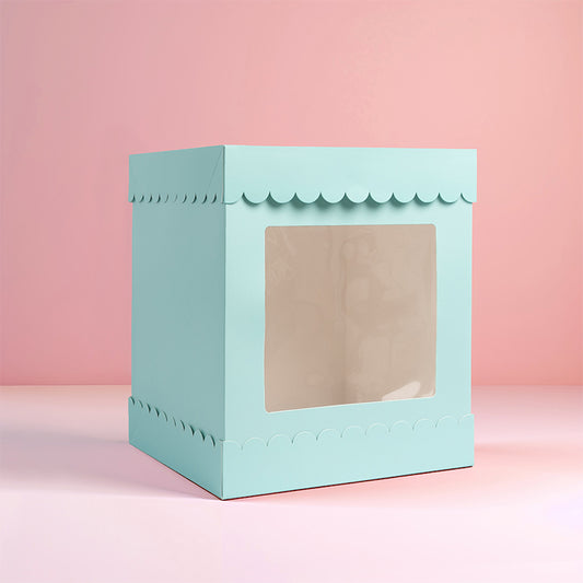 Papyrus Square Scalloped Tall Cake Box Pastel Blue (10 x 10 x 12 inch)