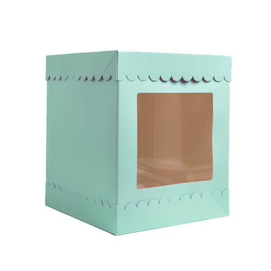 Papyrus Square Scalloped Tall Cake Box Pastel Blue (10 x 10 x 12 inch)