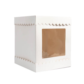 Papyrus Square Scalloped Tall Cake Box  White (10 x 10 x 12 inch)