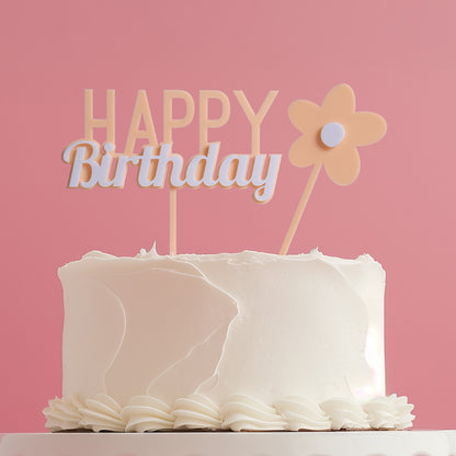 Milkshake Happy Birthday Pastel Pink Strawberry Cake Topper