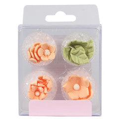 Peach Flowers & Leaves Edible Cupcake Toppers 16pcs