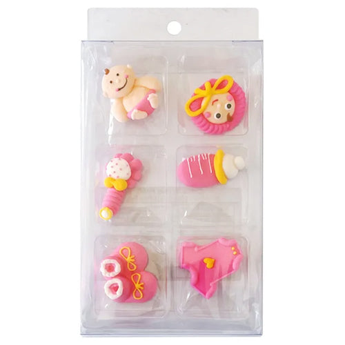 Pink Baby Christening Edible Cupcake Decorations 6pcs