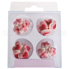 Pink Hearts & Flowers Edible Cupcake Toppers 24pcs