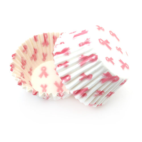 Pink Ribbon on White Baking Cups 32pcs