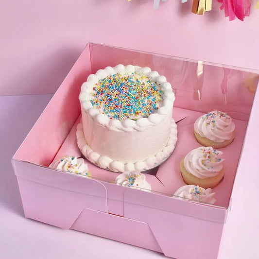 CAKE CRAFT | CLEAR LID | PINK BENTO 5 HOLE CUPCAKE AND CAKE BOX