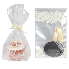 Heart Cupcake Bags w Base & Ribbon Ties 12pcs