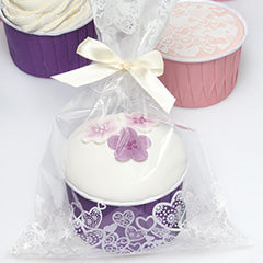 Heart Cupcake Bags w Base & Ribbon Ties 12pcs