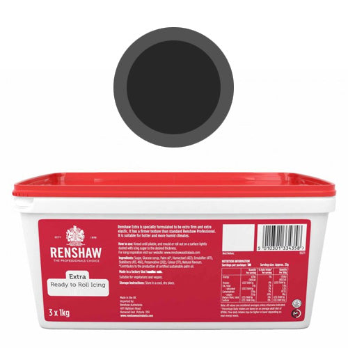 Renshaw Extra Black Icing Fondant 3kg (3x 1kg pack)