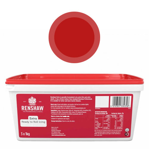 Renshaw Extra Red Icing Fondant 3kg (3x 1kg pack)