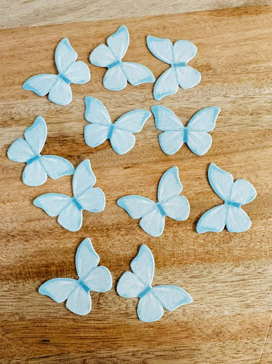 Edible Wafer Cake Cupcake Topper | Light Blue Butterfly with Blue Edges (12 Pack)