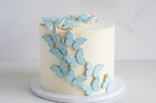 Edible Wafer Cake Cupcake Topper | Light Blue Butterfly with Blue Edges (12 Pack)