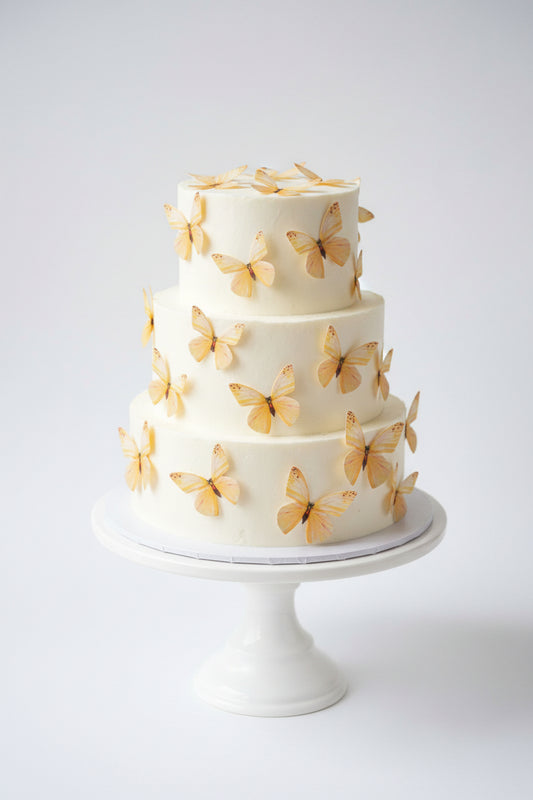 Edible Wafer Cake Cupcake Topper | Yellow Butterfly (with red and white) (16 Pack)