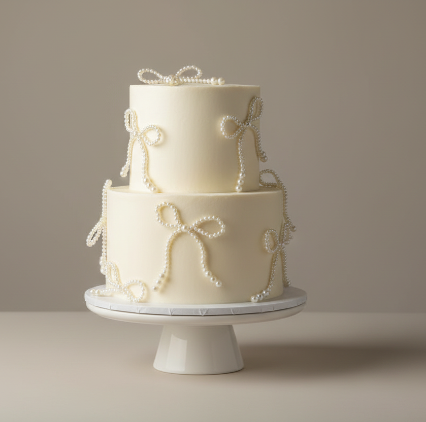 Cake Cupcake Toppers | Pearl Ribbon Bows (5 Pack)