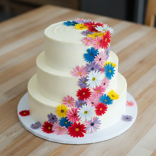 Edible Wafer Cake Cupcake Topper | Colourful Gerbera Flowers Mixed (12 Pack)