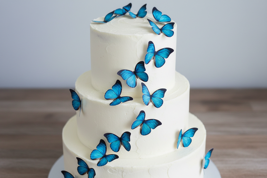 Edible Wafer Cake Cupcake Topper | Dark Blue Butterfly with Black Edges (12 Pack)
