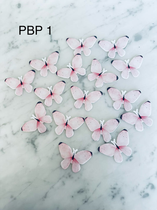 Edible Wafer Cake Cupcake Topper | Pink Butterfly w Dark Wings (18 Pack)