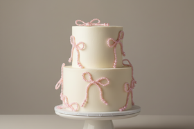 Cake Cupcake Toppers | PINK Pearl Ribbon Bows (5 Pack)