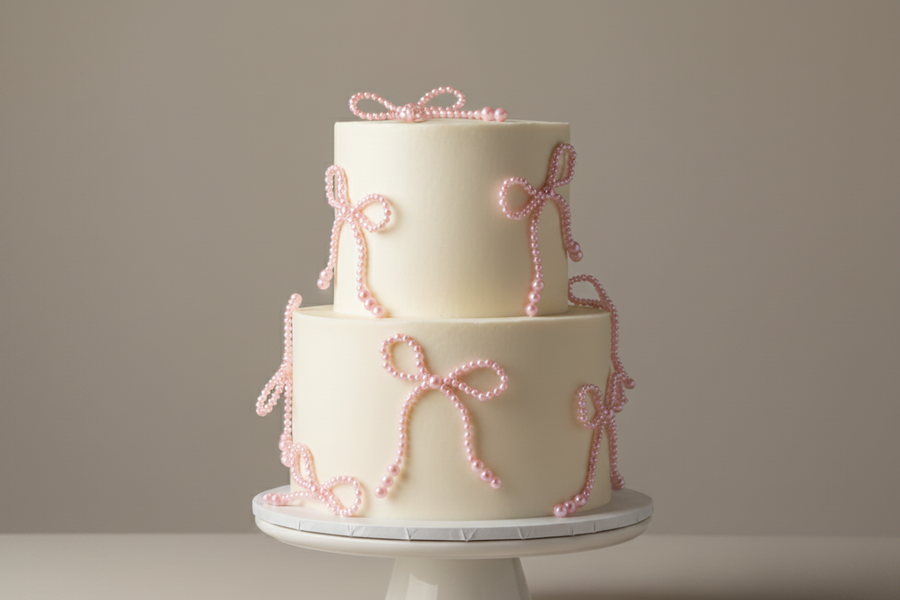 Cake Cupcake Toppers | PINK Pearl Ribbon Bows (5 Pack)