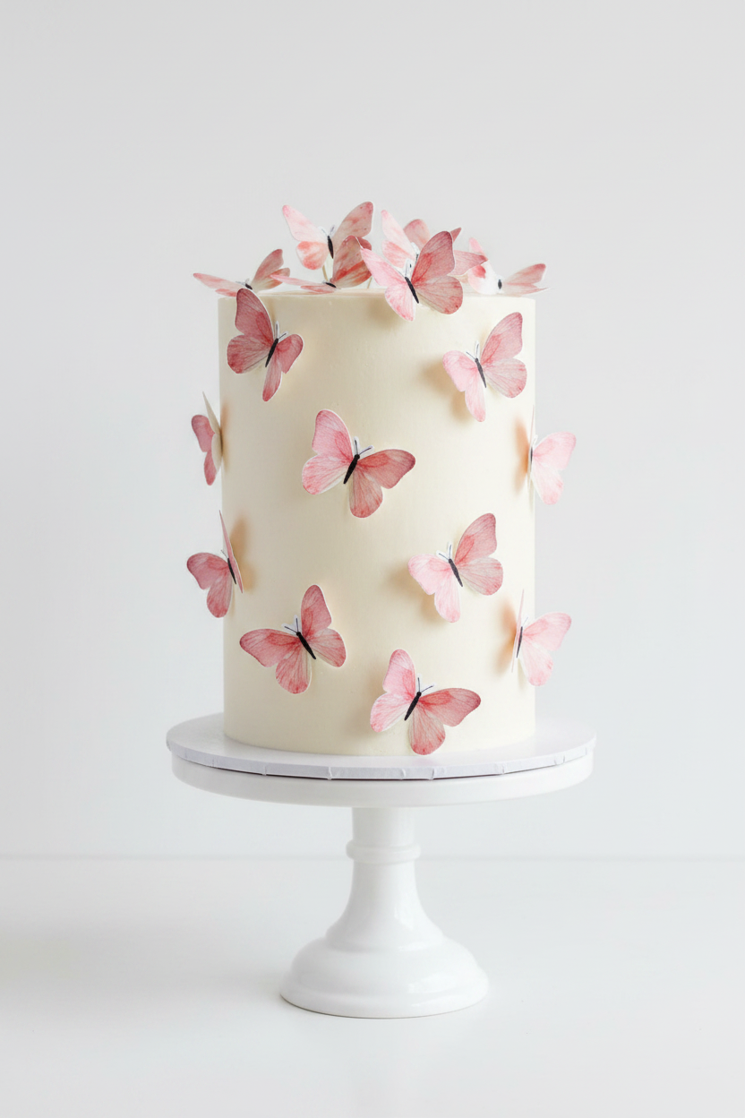 Edible Wafer Cake Cupcake Topper | Peach Butterfly (18 Pack)