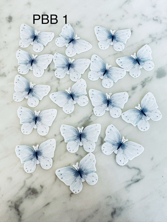 Edible Wafer Cake Cupcake Topper | Light Blubell Blue Butterfly (18 Pack)